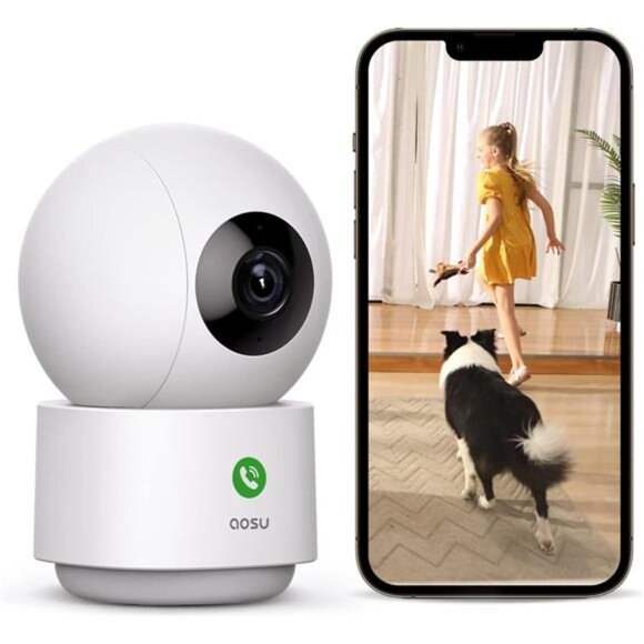 2K Security Camera Indoor Baby Monitor Pet Camera 360-Degree for Home Security